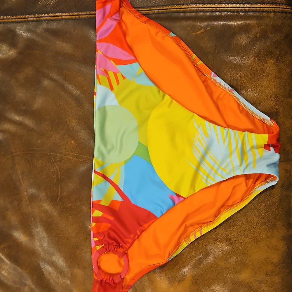 Sanctuary Hipster Swim Bikini Bottom: Multi Color Tropical‎ W/Pink O Ring: XL